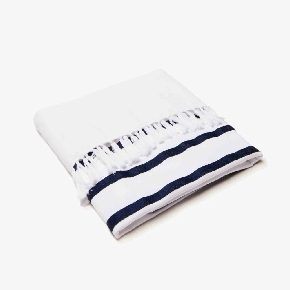 PIOMBO White and Navy Striped Bath Towel NWT